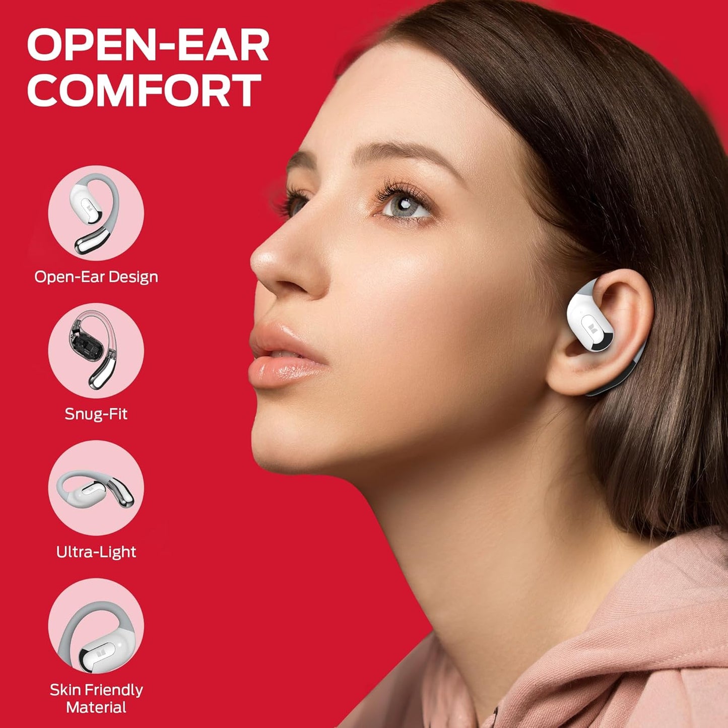 Monster Open Ear AC317 Headphones, Bluetooth 5.4 Wireless Headphones with Stereo Sound, 24H Playback, Crystal Clear Calls, Type-C Charging, Touch Control, Sweat Resistant Open Ear Wireless Earbuds