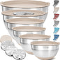 Priority Chef 6Pc Large Mixing Bowls with Lids Set with Non-Slip Bases, Stainless Steel Mixing Bowl Set, 6 Airtight Lids and 3 Graters, Serving Nesting Metal Bowl Set, Grey
