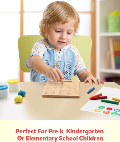 Coogam Wooden Letters Practicing Board, Double-Sided Alphabet Tracing Tool | Learning to Write ABC Educational Toy Game Fine Motor Montessori Gift for Preschool 3 4 5 Years Old Kids