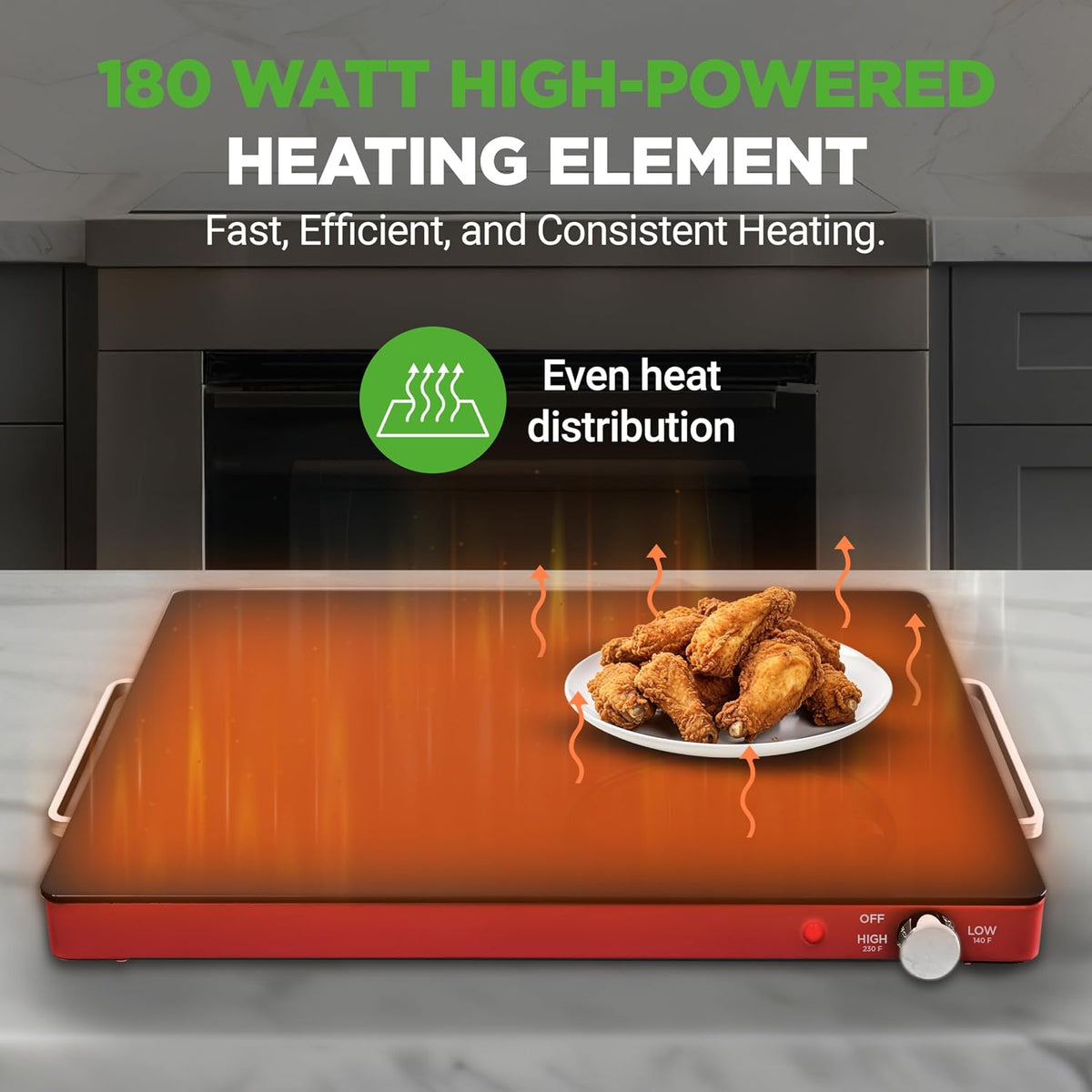 NutriChef Electric Warming Tray, 21" x 16" Glass Food Warmer for Buffets