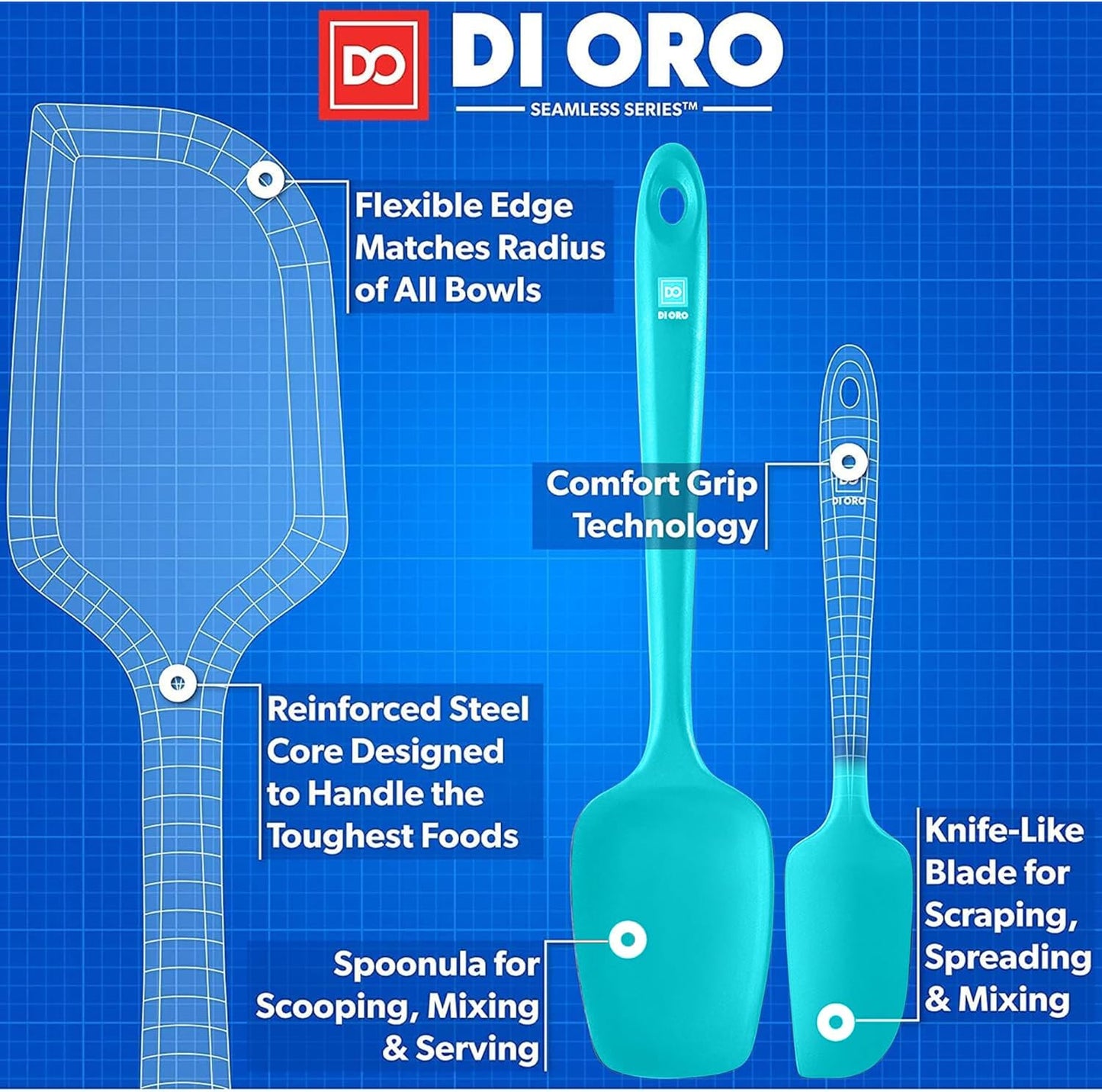 DI ORO Silicone Spatula Set - Rubber Kitchen Spatulas for Baking, Cooking, & Mixing - 600°F Heat-Resistant & BPA Free Silicone Scraper Spatulas for Nonstick Cookware - Dishwasher Safe (5pc, Black)