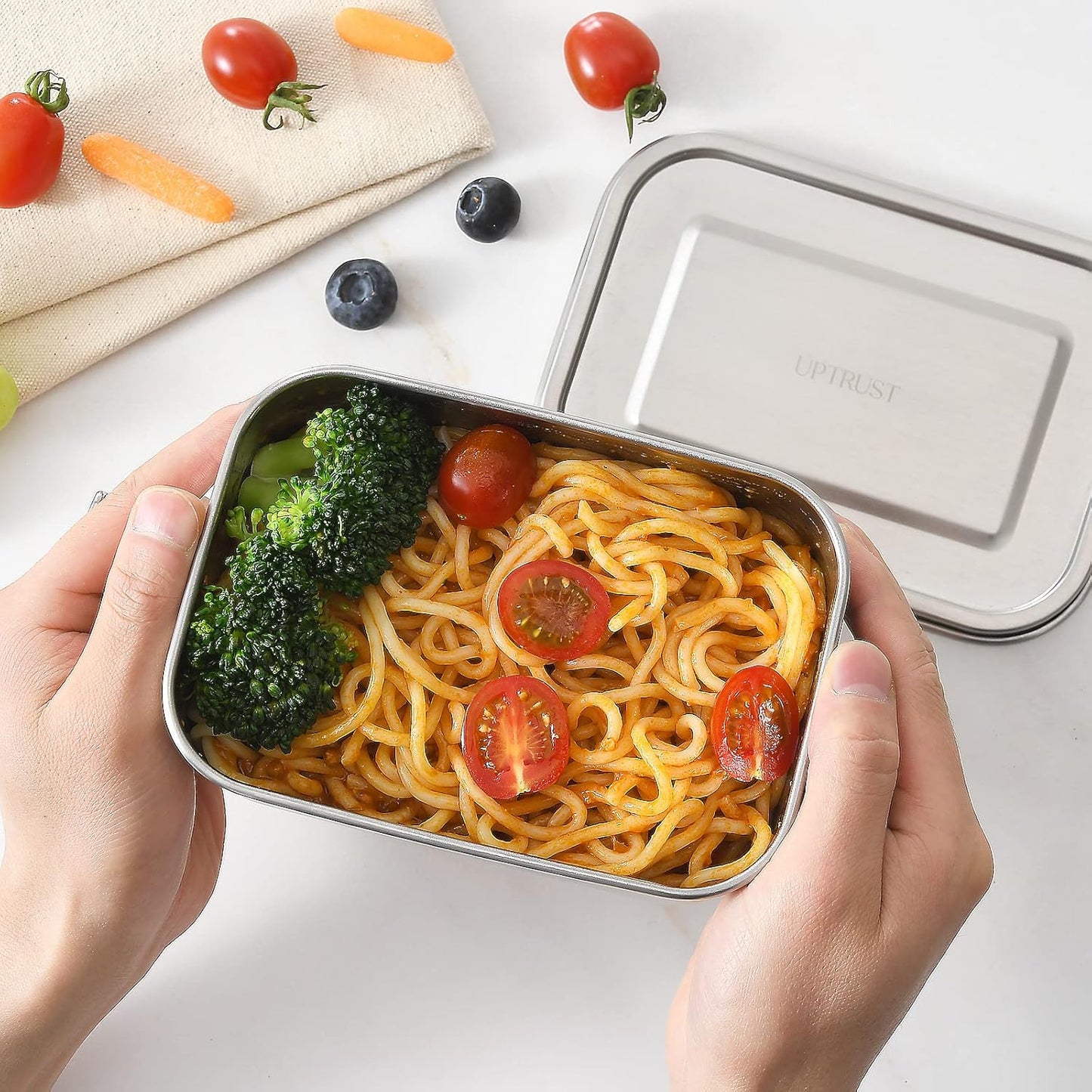 UPTRUST Leak Proof Stainless Steel Bento Lunch Container, (47OZ/1400ML) Metal Bento Lunch Box for Kids or Adults, 3 Compartment Packing Box for Work Lunch