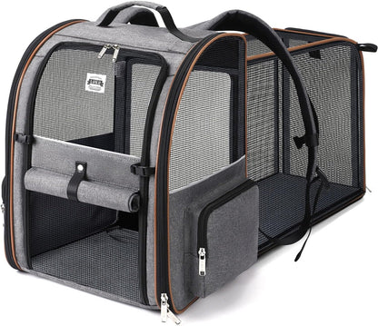 Lekespring Cat Bag, Expandable Cat Backpack Carrier for Small Dogs Medium Cats Fit Up to 18 Lbs, Dog Backpack Carrier, Foldable Pet Backpack Carrier for Travel, Hiking, Outdoor Use (Grey)