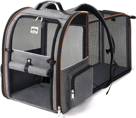 Lekespring Cat Bag, Expandable Cat Backpack Carrier for Small Dogs Medium Cats Fit Up to 18 Lbs, Dog Backpack Carrier, Foldable Pet Backpack Carrier for Travel, Hiking, Outdoor Use (Grey)
