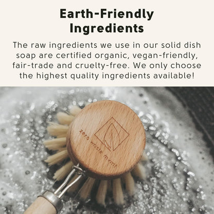 Zero Waste Dish Washing Bundle Kit | Eco-Friendly Solid Dish Soap Bar, Cedar Tray, Bamboo Pot Brush | Organic, Vegan, Non-Toxic Dish Soap | 3pc. Set