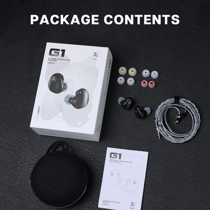 Linsoul 7HZ G1 in-Ear Monitor, 10mm DLC Diaphragm Dynamic Driver IEM Earphone, Wired Gaming Earbuds with Detachable OFC Silver-Plated Cable for Musician Audiophile (3.5mm No Mic, Black)