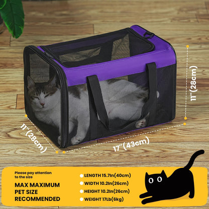 Conlun Cat Carrier Bag,Soft-Sided Pet Carriers for Dogs with 4-Sided Mesh,Airline Approved Cat Transport Carrier for Small&Medium Cats Kitten Puppy Up to 6Kg,Collapsible Cat Travel Carrier-M,Black