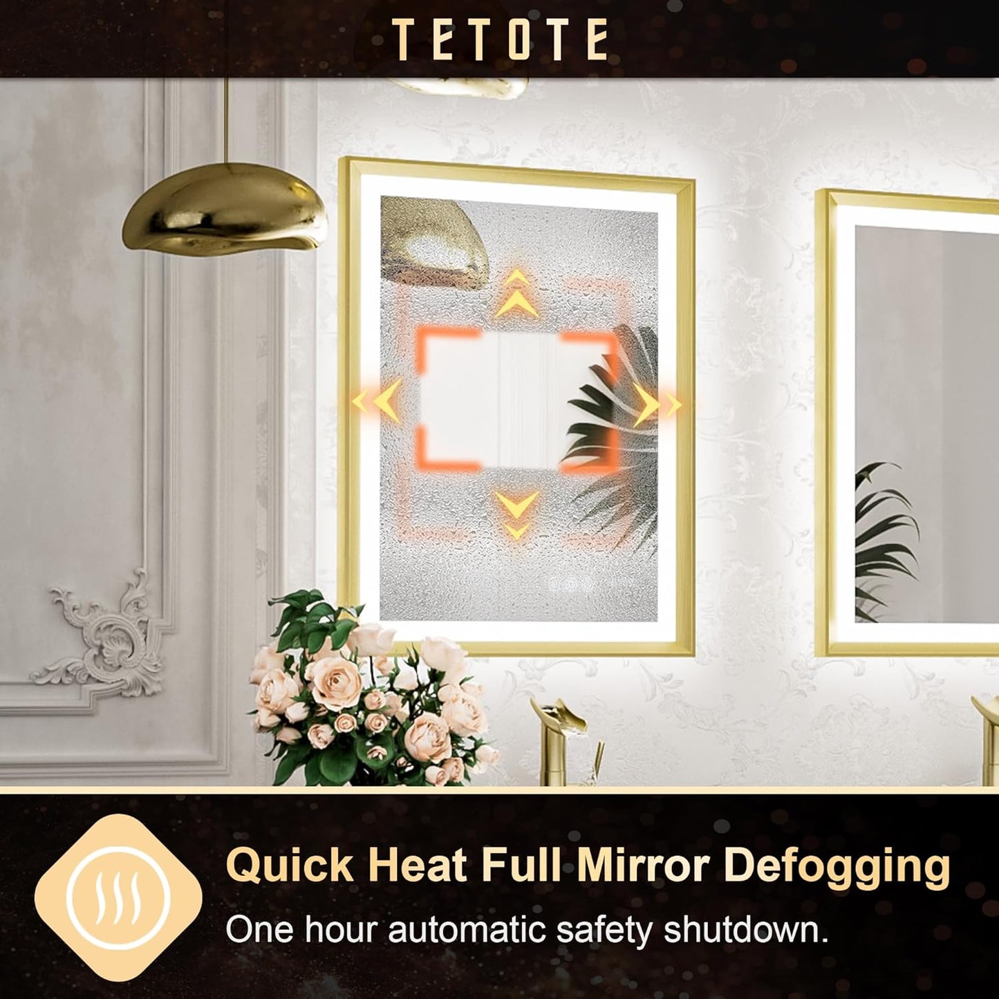 TETOTE 28x36 LED Mirror for Bathroom Black Metal Frame Frontlit & Backlit Lighted Vanity Mirror Baroque Gothic Anti Fog Stepless Dimmable White/Warm/Natural,Wall Mounted(Horizontal/Vertical)