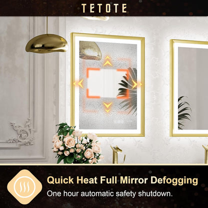TETOTE 28x36 LED Mirror for Bathroom Black Metal Frame Frontlit & Backlit Lighted Vanity Mirror Baroque Gothic Anti Fog Stepless Dimmable White/Warm/Natural,Wall Mounted(Horizontal/Vertical)
