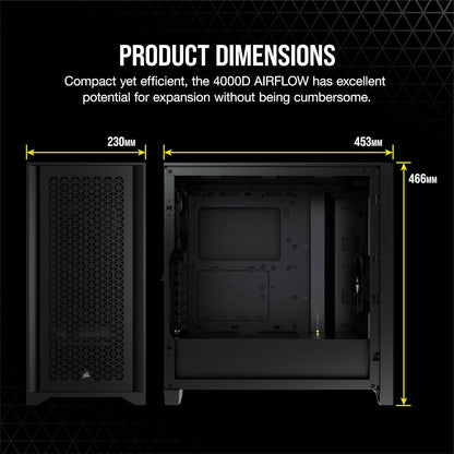 CORSAIR 3000D Airflow Mid-Tower PC Case – 2X SP120 Elite Fans – Four-Slot GPU Support – Fits up to 8X 120mm Fans – High-Airflow Design – Black
