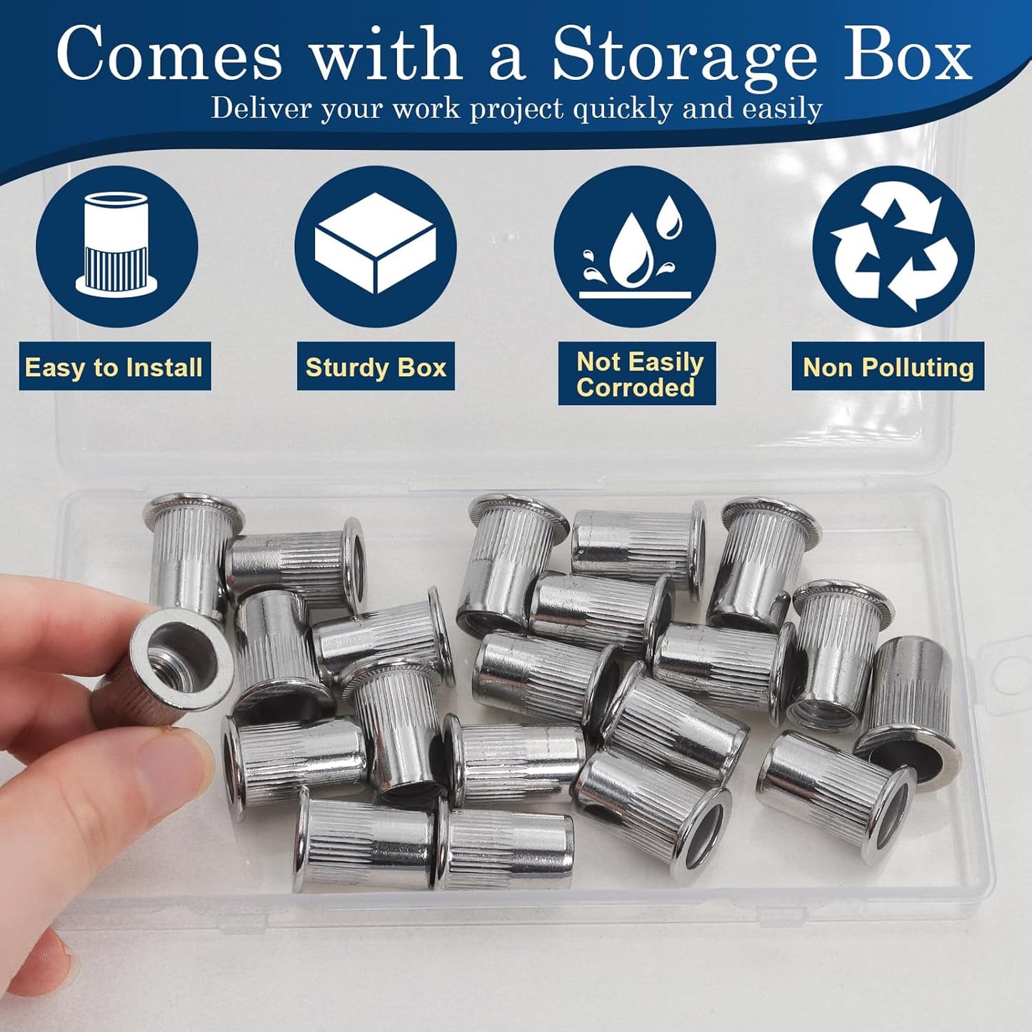 Vifmy Metric & SAE Rivet Nut Assortment Kit(420 Pcs),m3 m4 m5 m6 m8 m10 m12#6-32#8-32#10-24 1/4"-20 5/16"-18 3/8"-16 UNC Flat Head Rivnut Set,Zinc Plated Finish Carbon Steel Nutsert