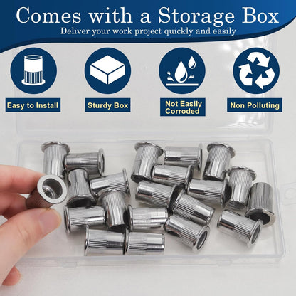 Vifmy Metric & SAE Rivet Nut Assortment Kit(420 Pcs),m3 m4 m5 m6 m8 m10 m12#6-32#8-32#10-24 1/4"-20 5/16"-18 3/8"-16 UNC Flat Head Rivnut Set,Zinc Plated Finish Carbon Steel Nutsert