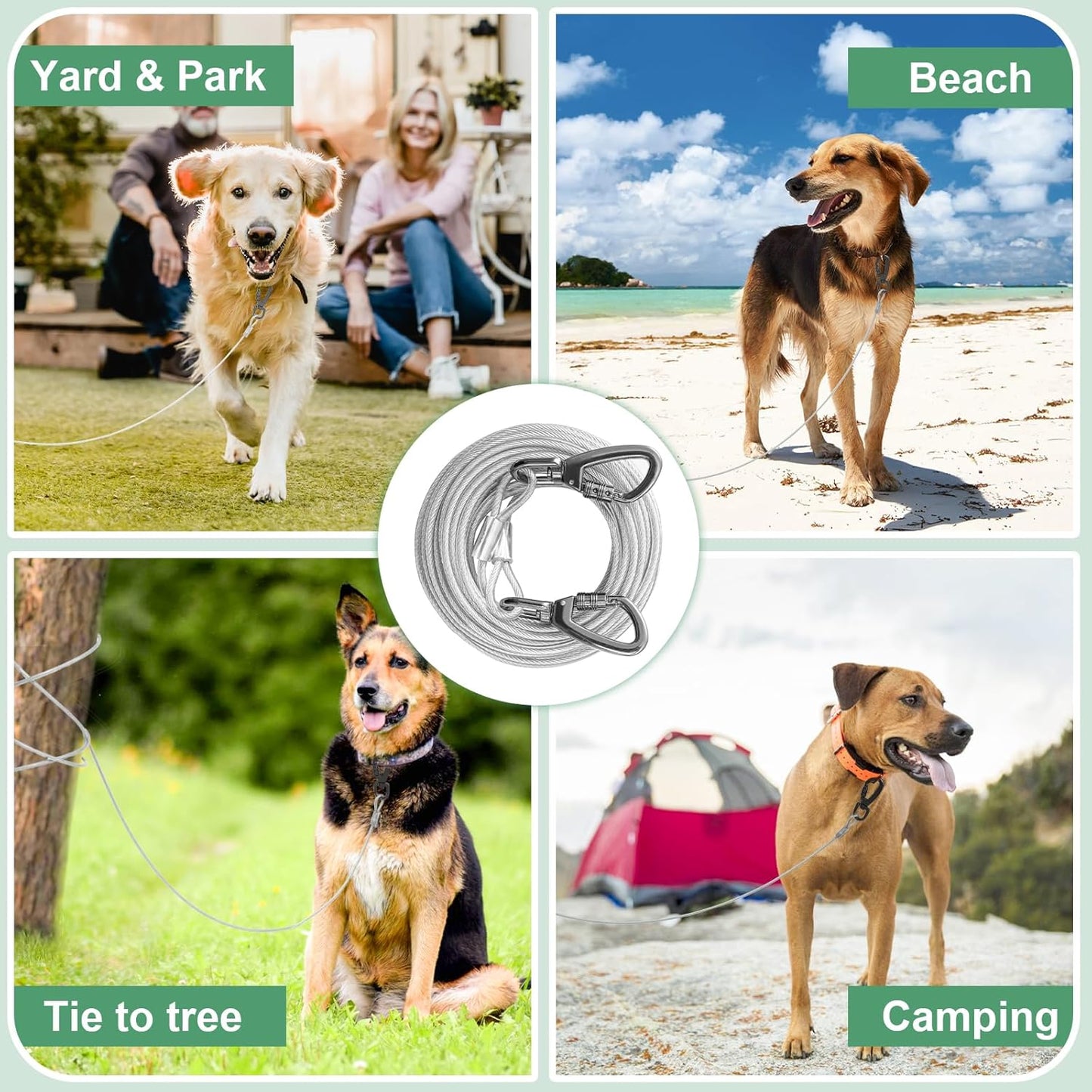 Dog Tie Out Cable Chew Proof, Long Dog Leash 30FT, Dog Runner for Yard Heavy Duty, Dog Chains for Outside, Sturdy Long Line Lead for Dogs Training Outdoor in Yard or Camping