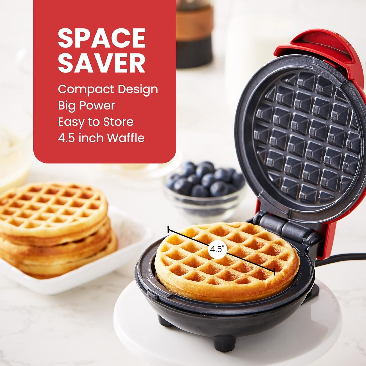 Elite Gourmet EWM015M Electric Nonstick Mini Waffle Maker, Belgian Waffles, Compact Design, Hash Browns, Keto, Snacks, Sandwich, Eggs, Easy to Clean, Mint