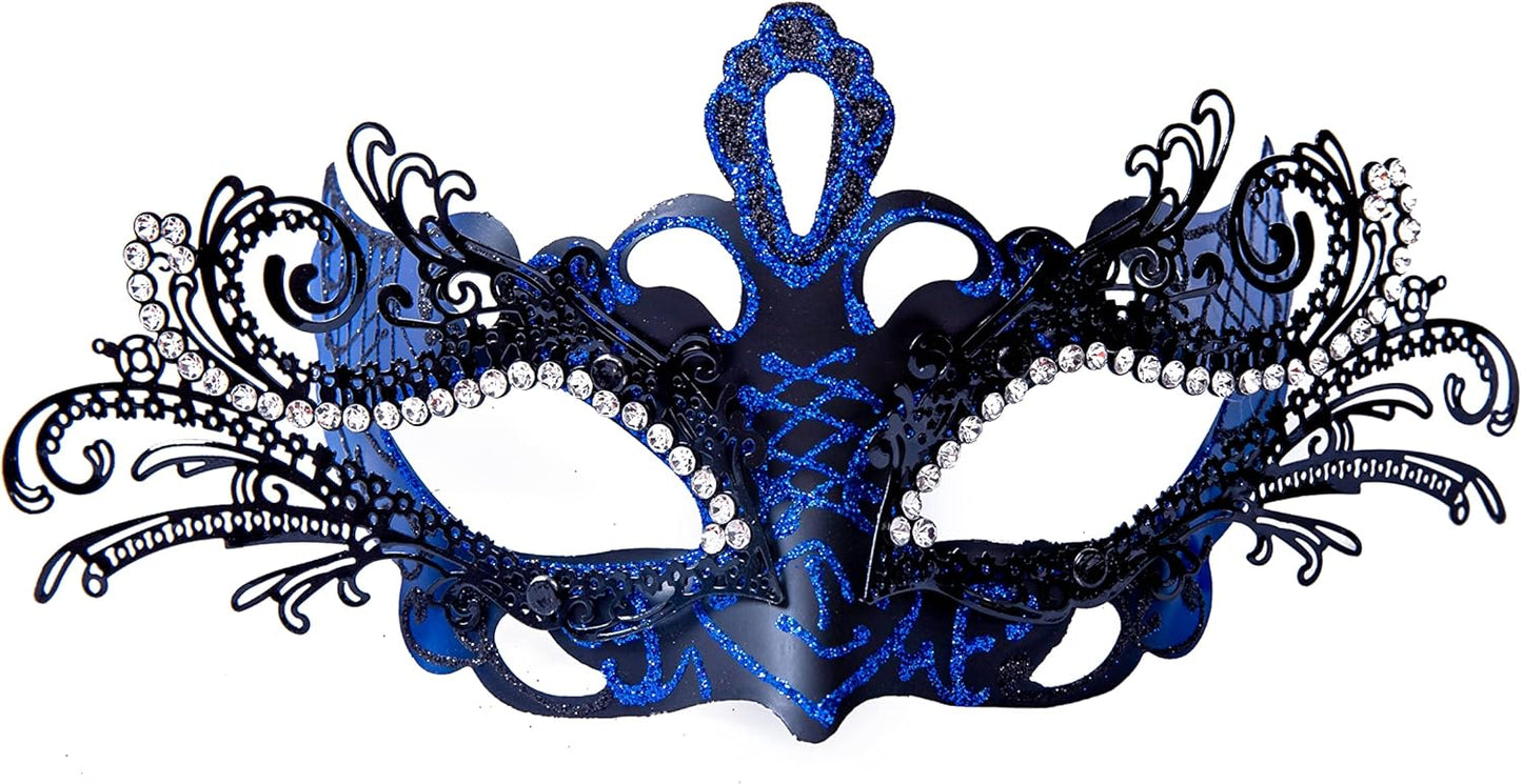 liweiyu Masquerade Mask, Mardi Gras Deecorations Venetian Masks For Womens (Blue-Black), 9.44In*4.11In