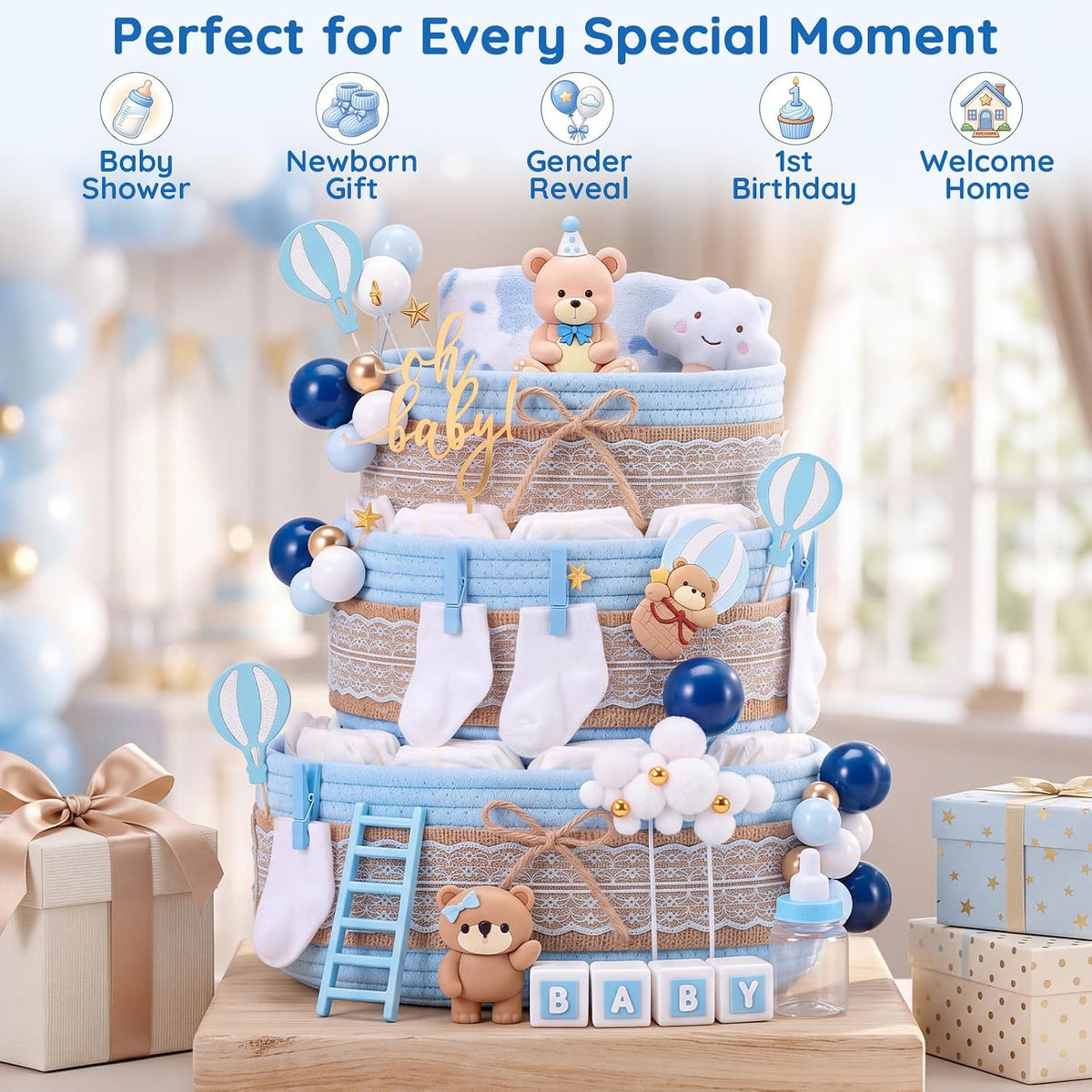 Sosation Baby Shower Empty Gift Basket Set Kit for Baby Diaper Cake