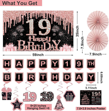40th Birthday Decorations for Women,32pcs 40th Birthday Party Decorations,Including Backdrop, Crown,Sash,banner, Hanging Swirl,Cake Topper,balloons,Paper Fans,Anniversary Card and paper fans