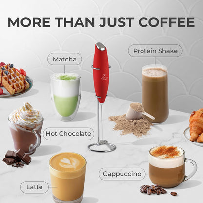 Zulay Kitchen Powerful Double Whisk Milk Frother Handheld - Foam Maker with Stand - Whisk Drink Mixer for Coffee, Mini Foamer for Latte, Matcha, Frappe, Hot Chocolate & Cappuccino (Black)