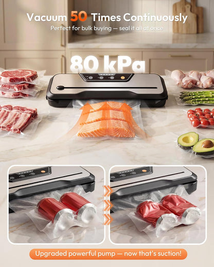 Toprime Automatic Vacuum Sealer Machine, 80kPa Powerful Food Sealer Built-in Cutter with Sealing Bag and Hose, Vacuum Air Sealing System for Seal a Meal and Sous Vide