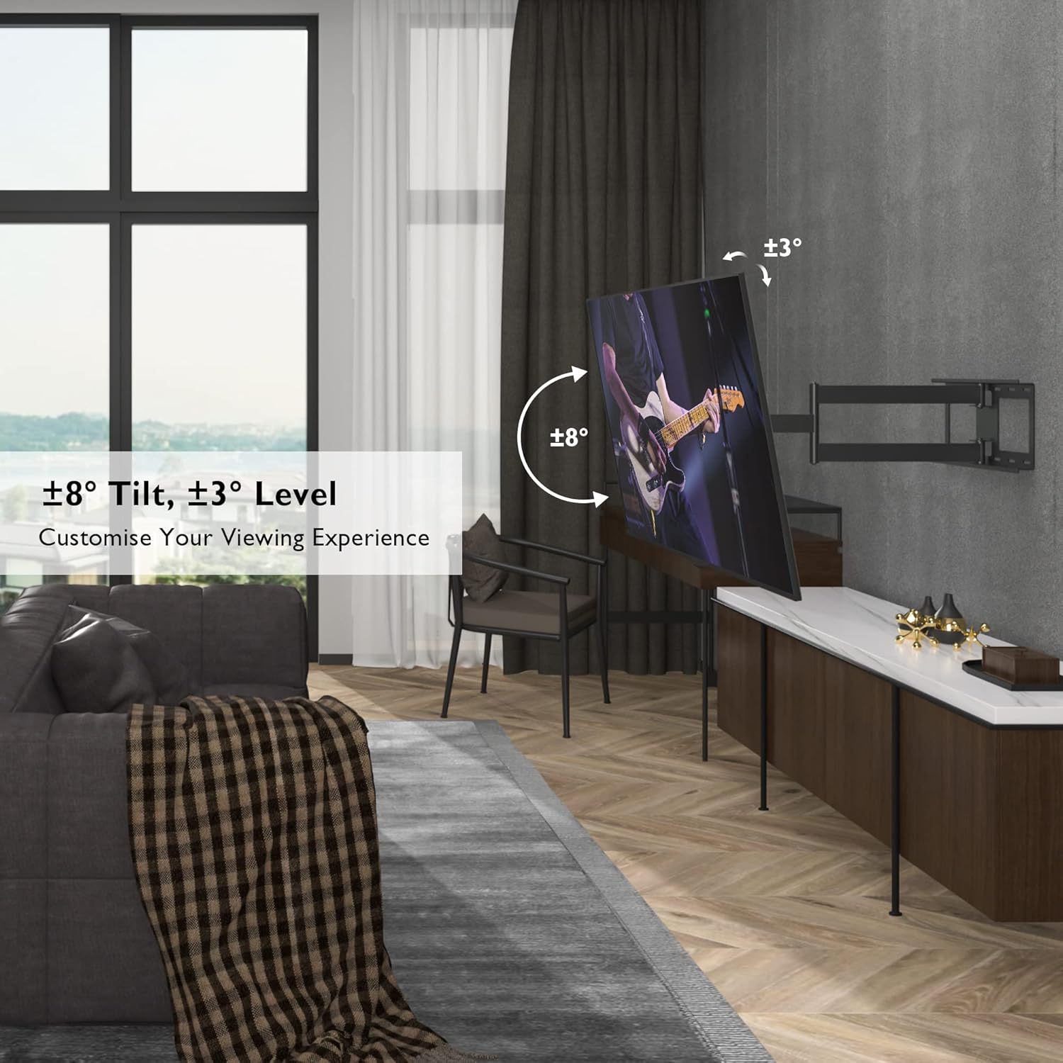 BONTEC TV Wall Mount with Extra Long Articulated Arm for 32-75 Inch TVs, 32.7” Extension, Holds Up to 132lbs, Full Motion Dual Arm Bracket with Tilt, Swivel & Level Adjustment, Max VESA 600x400mm - PuriLite