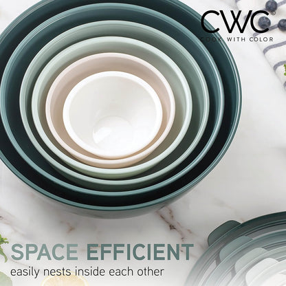 COOK WITH COLOR Mixing Bowls with TPR Lids - 12 Piece Plastic Nesting Bowls Set Includes 6 Prep Bowls and 6 Lids, Microwave Safe Mixing Bowl Set (Green)