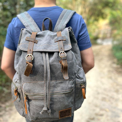 AUGUR Canvas Backpack,17 inch Laptop Backpack Vintage Canvas Leather Backpacks Casual School College Bag Pack Bookbag Hiking Travel Rucksack Daypack (L-Coffee)