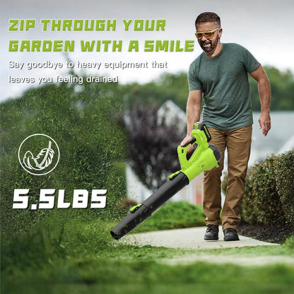 GREENER 21V Leaf Blower Cordless - 460CFM/145MPH Turbo Mode Electric Leaf Blower with 2 X 4.0Ah Battery and Fast Charger Included, Blowing Leaves and Dust, Patio Cleaning