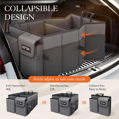 HOTOR Trunk Organizer - Car Organizer, Foldable Trunk organizer for SUVs & Sedans, Car Accessories, Tools, Sundries, 2 Compartments, Black