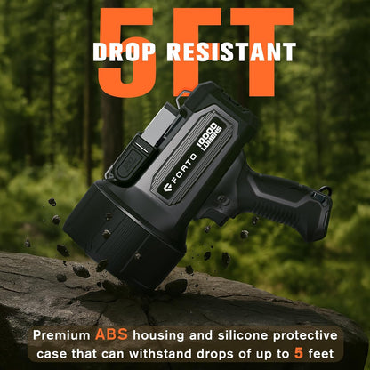 FORTO Rechargeable Spotlight 5000LM, IPX7 Waterproof Flashlight with 5200mAh Long-Lasting Battery, 7 Modes Handheld Light with EVA Case, for Boat, Hunting, Emergency, Outdoor Use