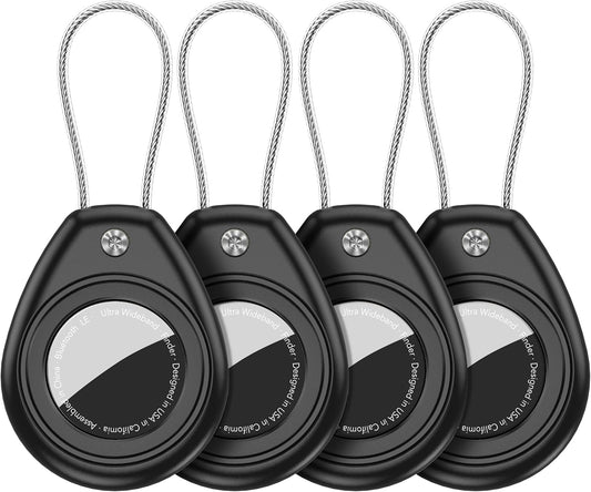 Waterproof GPS Tracking Tag Holder Keychain Case with Steel Cable – IP68 Secure Anti-Lost Protective Case with Screen Protector, 4-Pack for Luggage, Keys, Backpack - PuriLite