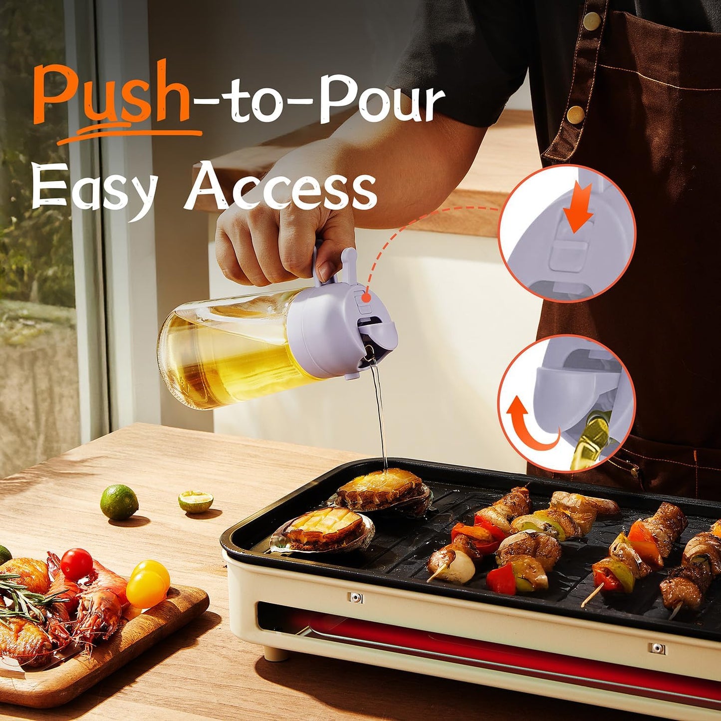 Purilite Select 470ml Glass Oil Sprayer &amp; Dispenser Bottle – 2-in-1 Flip Top