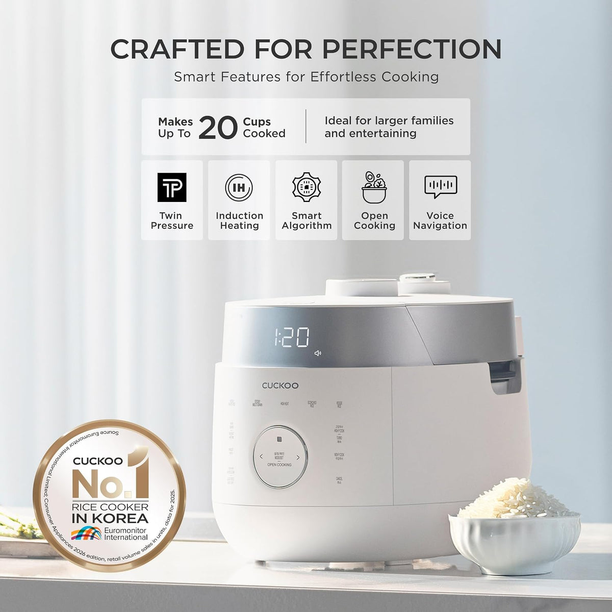 CUCKOO CRP-LHTR1009F | rice cooker 10 Cup (Uncooked) Twin Pressure Induction Heating Cooker | 16 Menu Options: High/Non-Pressure Steam & More, Stainless Steel Inner Pot, Made in Korea | White