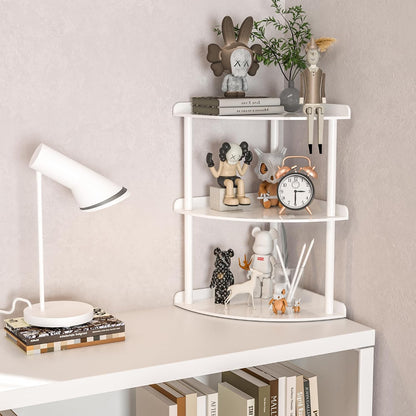 Sezanrpt 3 Tier Acrylic Corner Shelf Organizer Storage 9.5x9.5x15.7 Inch, White Countertop Corner Shelf for Bathroom, Kitchen, Bedroom, Office, Study Room