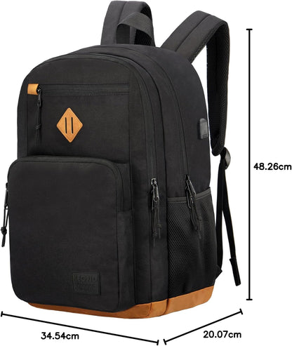 KEOFID classic carry-on travel backpack for men and women, Anti theft laptop backpack with USB charging port, large backpack for college(dark black）