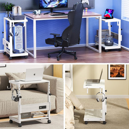 Height Adjustable Computer Tower Stand with Charge Station and USB Charging Port, 2-Tier ATX-Case Cart, Under Desk Mobile PC Stand, CPU Holder Cart with Locking Caster Wheels for Fits Most PC