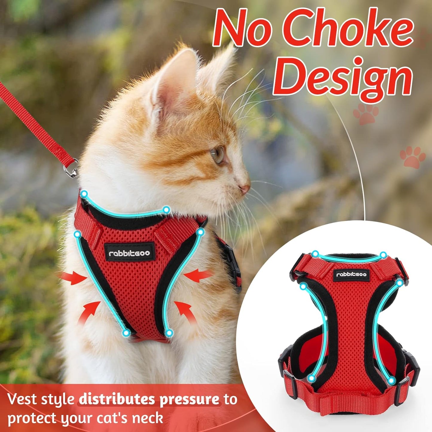 rabbitgoo Cat Harness and Leash for Walking, Escape Proof Soft Adjustable Vest Harnesses for Small Medium Cats, Easy Control Breathable Reflective Strips Jacket, XS, Black