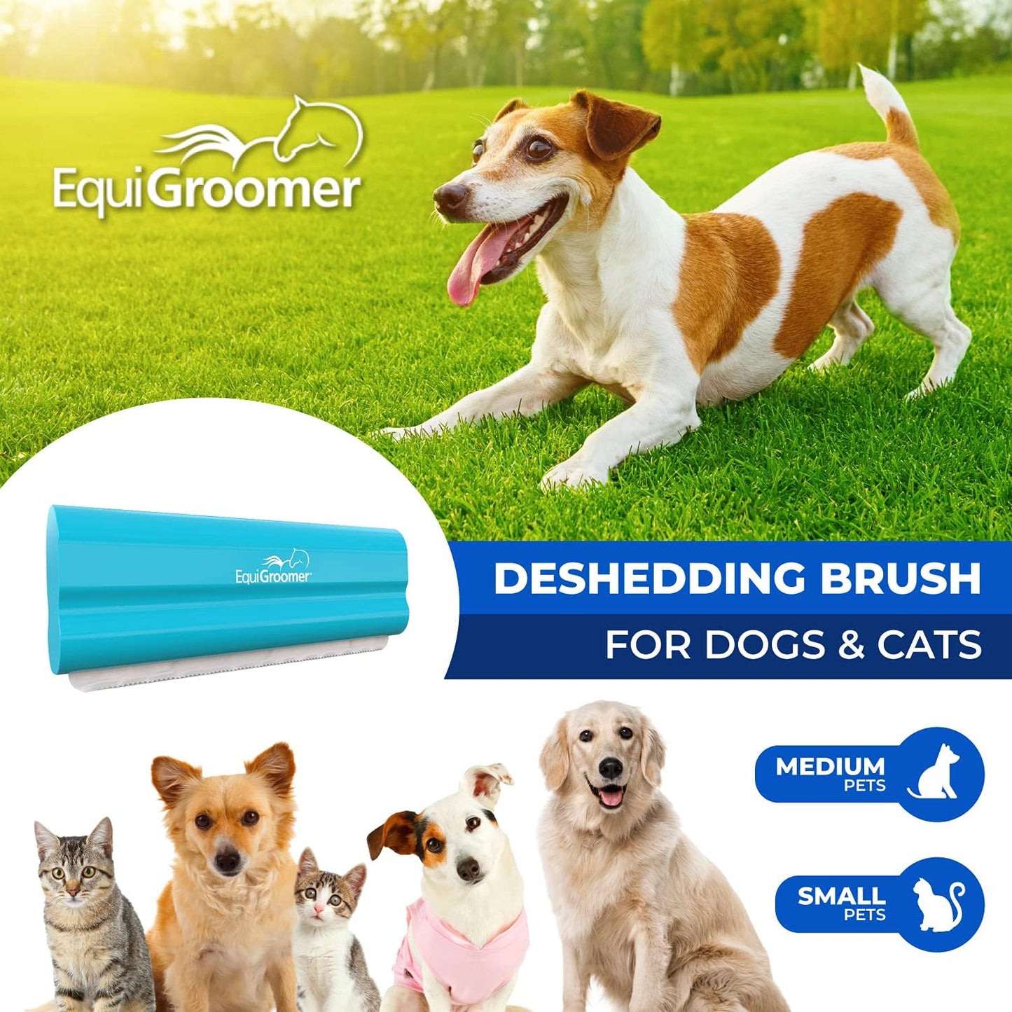 EquiGroomer Deshedding Brush for Dogs and Cats | Undercoat Deshedding Tool for Large and Small Pets | Comb Removes Loose Dirt, Hair and Fur While | Perfect for Short and Long Hair Grooming Shedding
