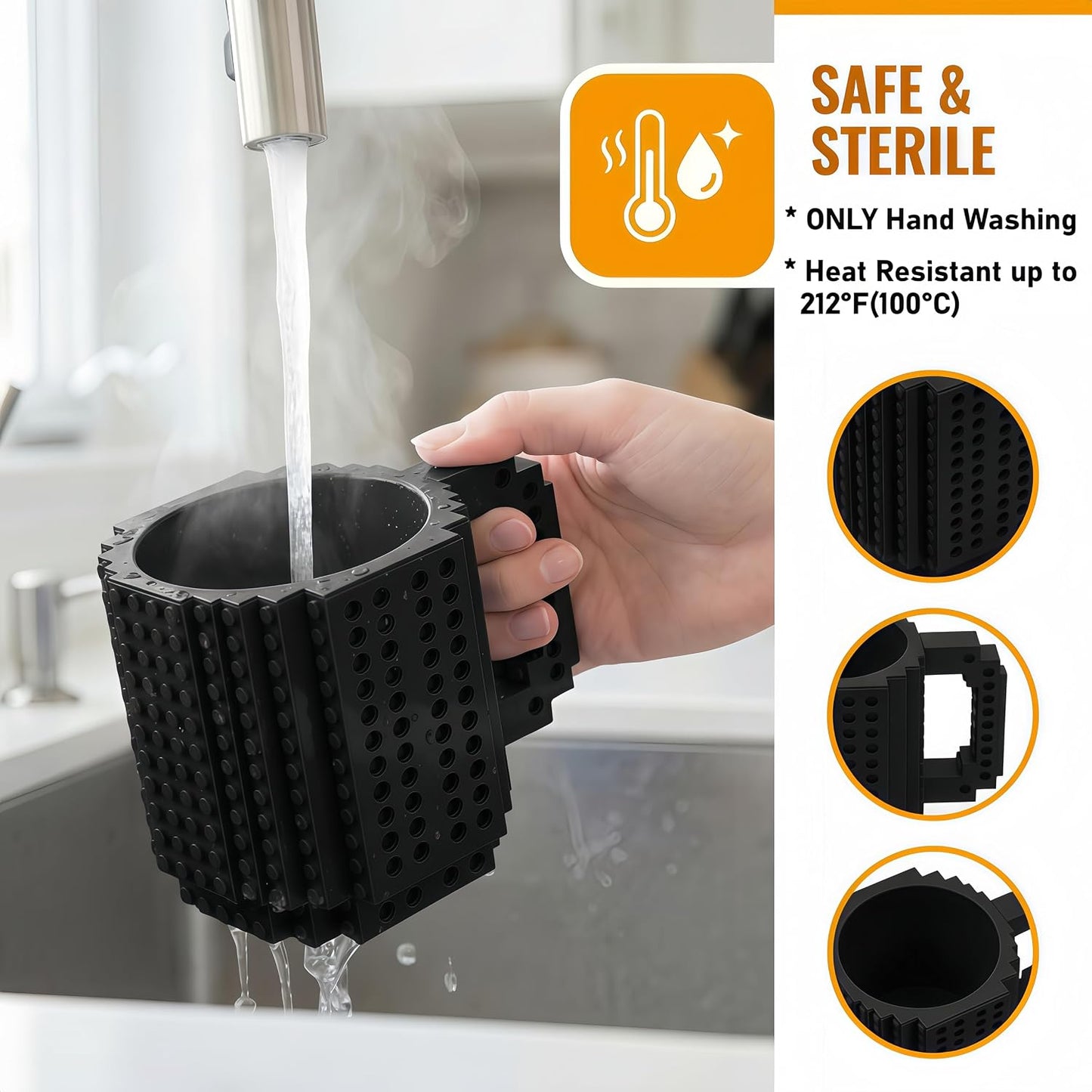 Lumsburry Build-on Brick Coffee Mug, Funny DIY Unique Novelty Drinking Cup | Building Blocks Creative Mug, for Men Women Kids Dad Mom, Present Exchange Ideas, Xmas Birthday White Elephant(Black)