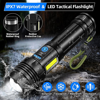 Rechargeable Flashlight 990000 High Lumens, Powerful Led Tactical Flashlights with Zoomable, 7 Modes & COB Lights, IPX7 Waterproof, Brightest Flash Lights for Camping, Emergencies, Dog Walking