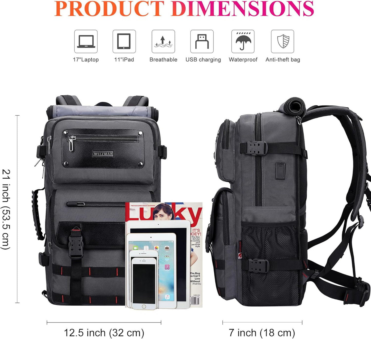 WITZMAN Carry On Travel Backpack for Men Duffle Bags Fit for 17 Inch Laptop Airline Approved Laptop Backpack