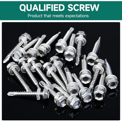 EASTPUK 100Pcs #8 x 1/2" Sheet Metal Screws, 410 Stainless Steel Self Drilling Hex Washer Head Self Tapping Screws for Metal with Drill Bit