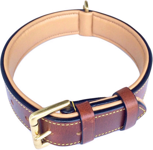 Soft Touch Collars Padded Leather Dog Collar, Large Brown - Genuine Real Leather, 24" Long x 1.5 Wide, Fits Neck Size 18" to 21" Inches