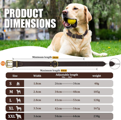 QRDA Leather Dog Collar Brown Dog Training Collar Heavy Duty Premium Leather Dog Collar Dog Collars for Medium/Large Dogs