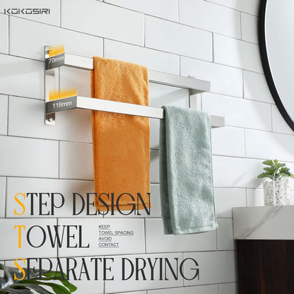 KOKOSIRI Towel Bars Black Bath Towel Holders 20 Inches Bathroom 2-Tiers Ladder Towel Rails Wall Mounted Towels Shelves Rack Stainless Steel, B5008BK-L20