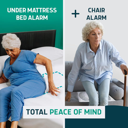 Lunderg Undermattress Bed Alarm for Elderly Adults & Chair Alarm Set - Wireless Early-Alert Mattress Pad, Chair Pad & Pager - Bed Alarms and Fall Prevention for Elderly and Dementia Patients