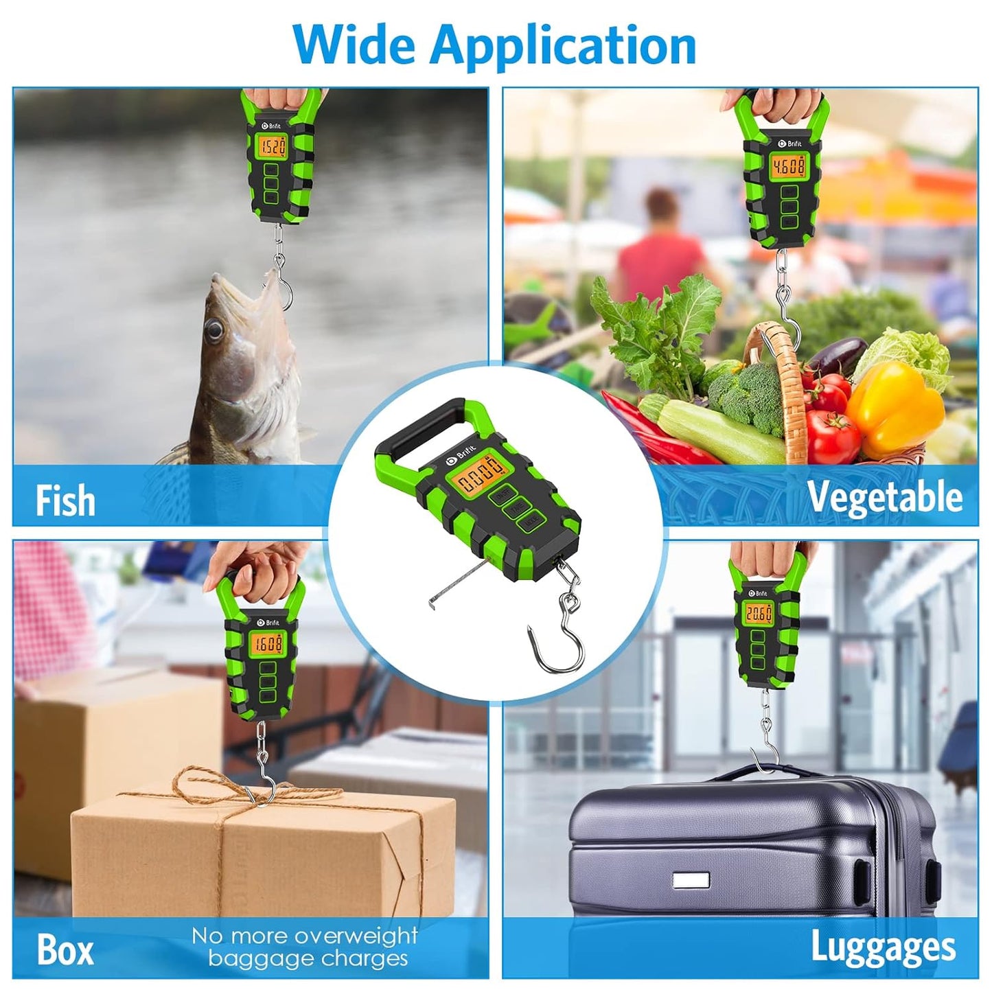 Upgraded Digital Fishing Scale with Ruler, 15g/50kg Electronic Digital Luggage Scale, 110lb Max Fishing Postal Hanging Hook Scale with Measuring Tape, Backlit LCD Display (Batteries Included)