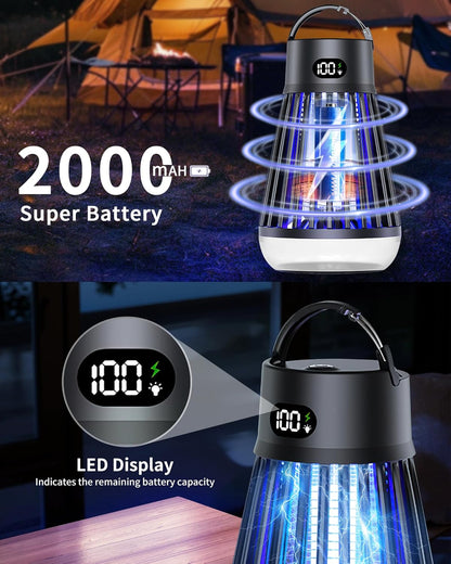 Eachway Bug Zapper Outdoor, 2 in 1 Powered Mosquito Zappers Killer with 2000mAh Battery & LED Light, 2000V Electric Fly Zapper, Waterproof Insect Zapper for Backyard, Patio (Black)