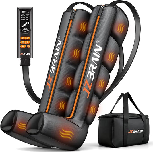 JZBRAIN Air Compression Leg Recovery Boots : Sequential Full Leg Massager for Swelling Relaxation, Circulation & Muscle Relief – 11 Intensities 6 Modes 3 Heat for Post-Workout Fast Recovery
