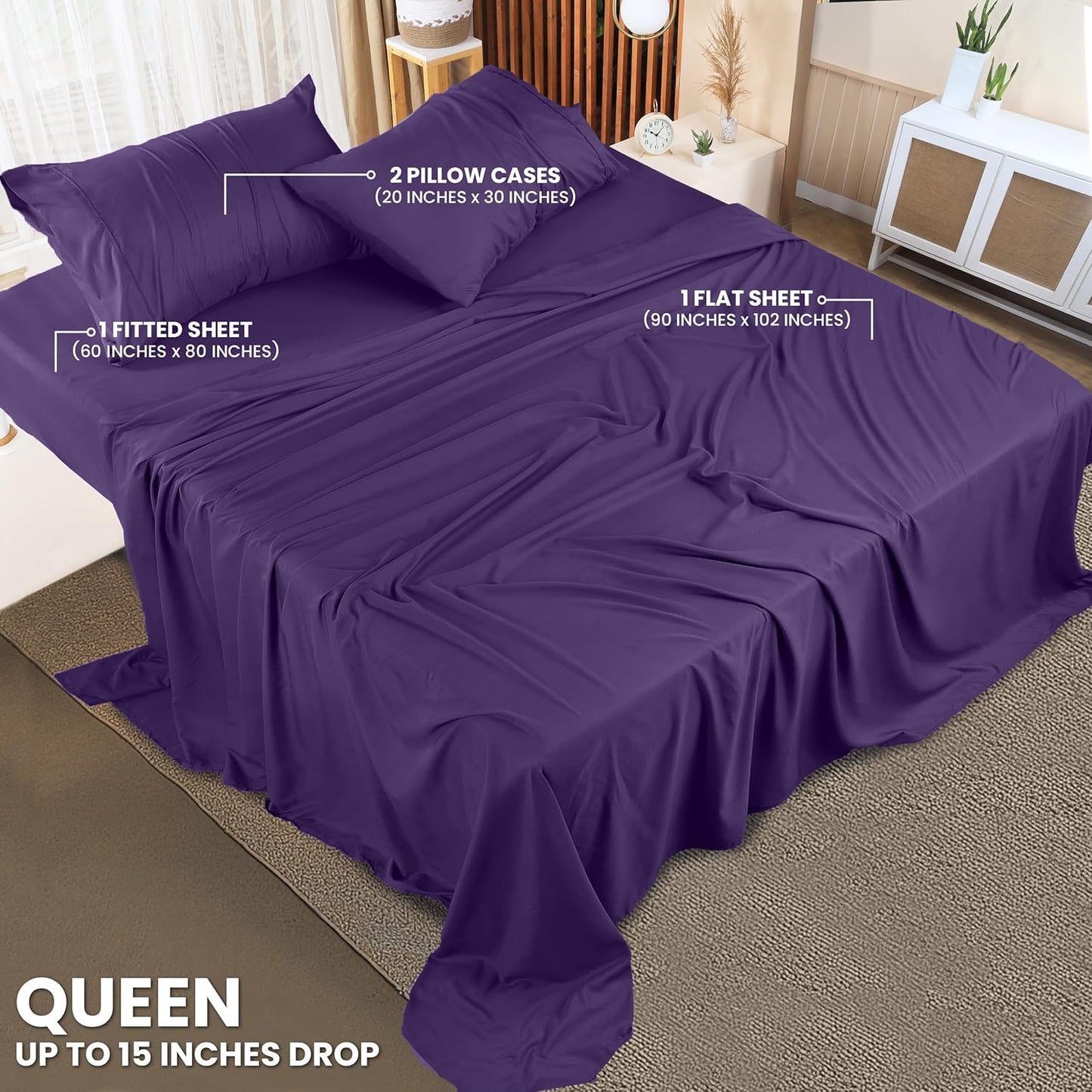 Utopia Bedding Queen Bed Sheet Set - 4 Piece Bedding - Soft Brushed Microfiber Fabric - Shrinkage & Fade Resistant - Easy Care (White)