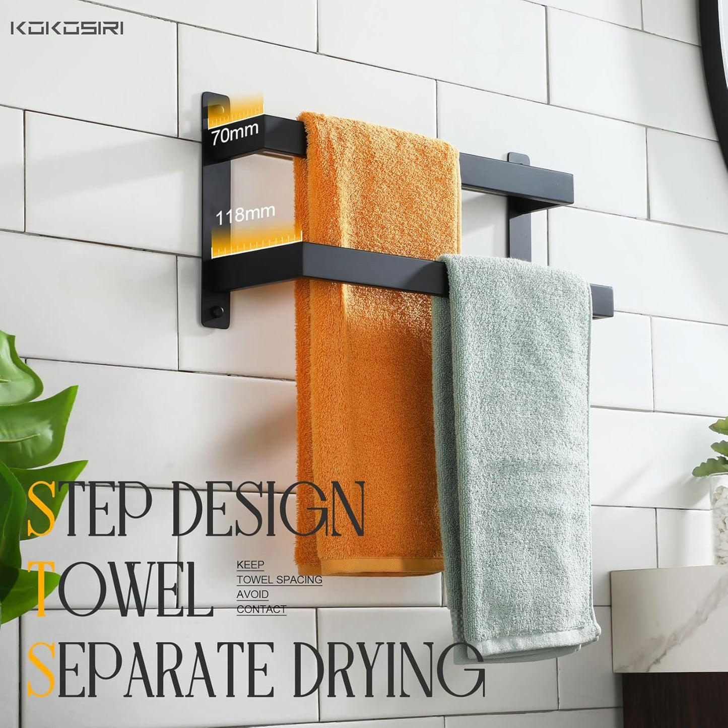 KOKOSIRI Towel Bars Black Bath Towel Holders 20 Inches Bathroom 2-Tiers Ladder Towel Rails Wall Mounted Towels Shelves Rack Stainless Steel, B5008BK-L20
